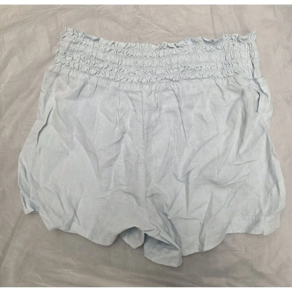 Anthropologie Cloth & Stone 100% Linen Shorts Women's Size L Light Blue Pockets - Picture 3 of 5